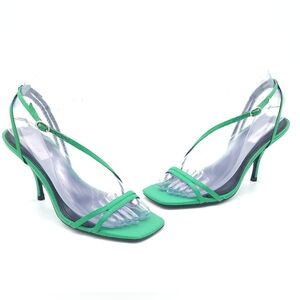 Reiss Bali Mid Heel Strappy Sandals Green Womens Size US 7 EU 38
